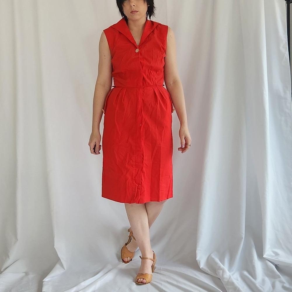 60s Red Sleeveless Day Dress‎